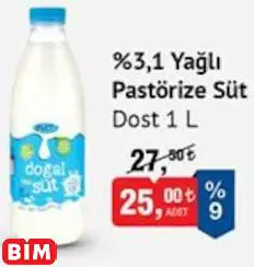 DOST %3,1 YAĞLI PASTÖRİZE SÜT DOST %3,1 YAĞLI PASTÖRİZE SÜT